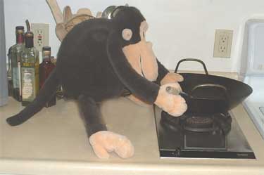 Monkey begins preparing dinner.